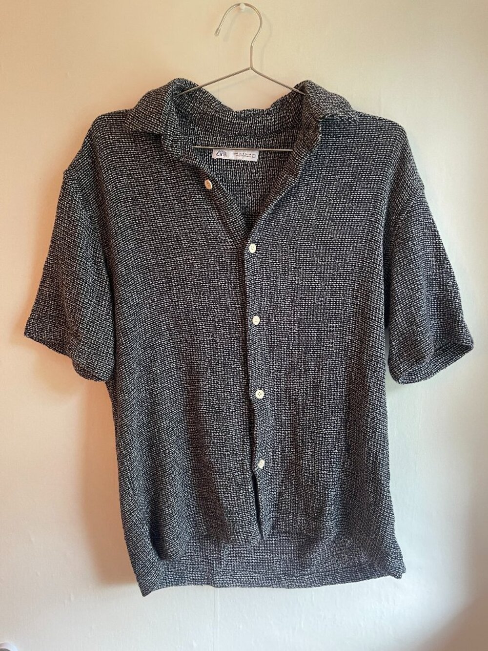 Zara Men's Button Up Short Sleeve Black White - Men's M / Medium